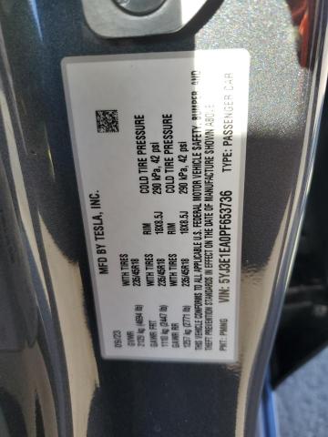 5YJ3E1EA0PF653736 - 2023 TESLA MODEL 3 GRAY photo 13