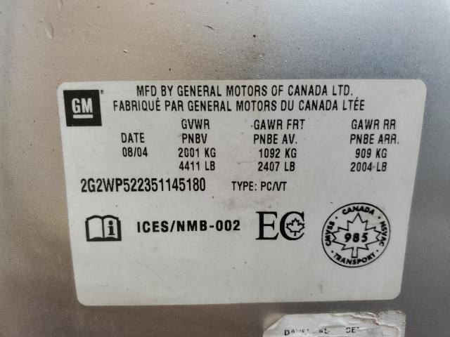 2G2WP522351145180 - 2005 PONTIAC GRAND PRIX 银色 照片 12