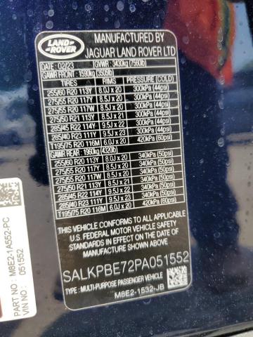 SALKPBE72PA051552 - 2023 LAND ROVER RANGE ROVE SE BLUE photo 13