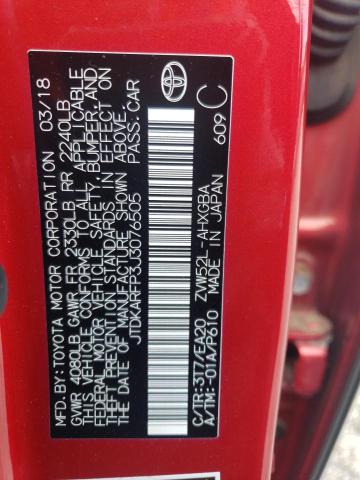 JTDKARFP3J3076505 - 2018 TOYOTA PRIUS PRIM წითელი ფოტო 12