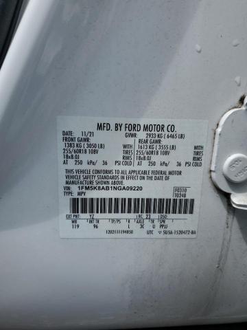 1FM5K8AB1NGA09220 - 2022 FORD EXPLORER POLICE INTERCEPTOR WHITE photo 13