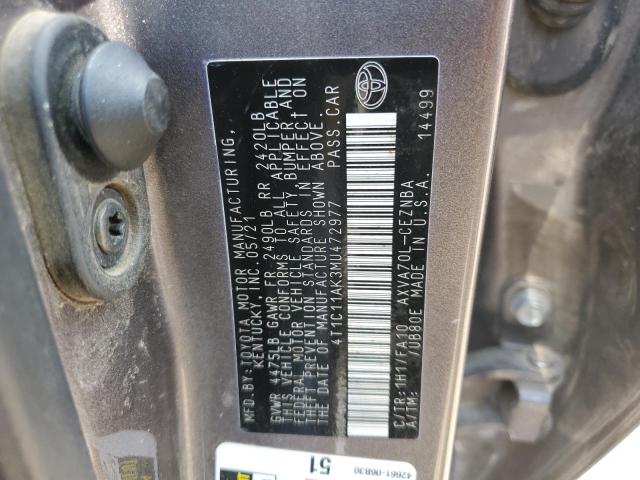 4T1C11AK3MU472977 - 2021 TOYOTA CAMRY LE GRAY photo 12