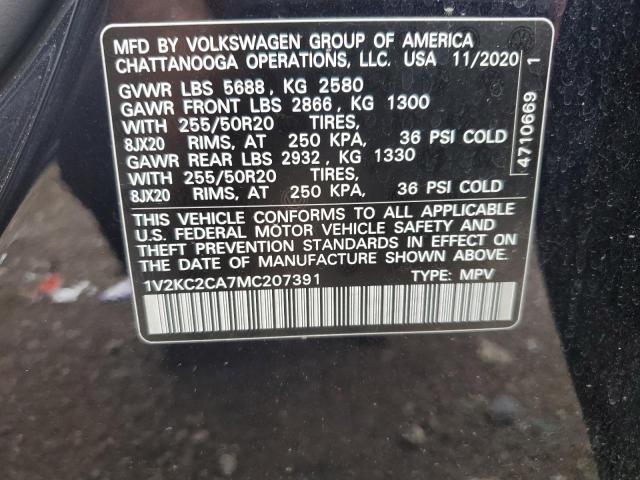 1V2KC2CA7MC207391 - 2021 VOLKSWAGEN ATLAS CROS SE შავი ფოტო 14