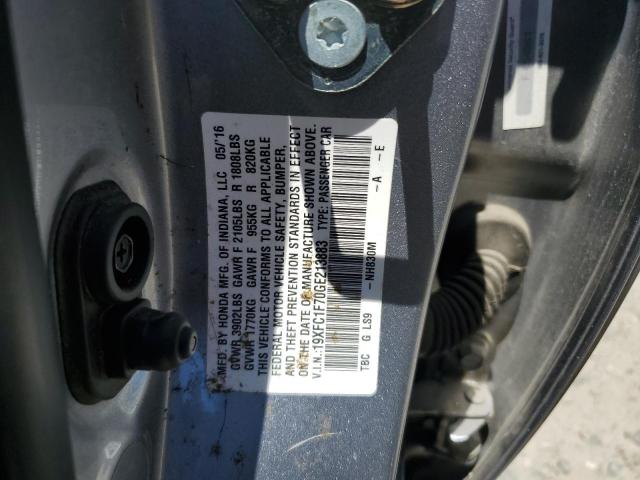 19XFC1F70GE213883 - 2016 HONDA CIVIC EXL ვერცხლისფერი ფოტო 12