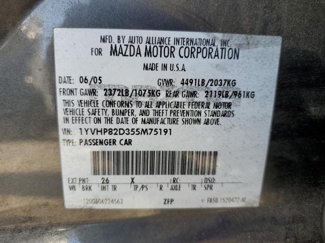 1YVHP82D355M75191 - 2005 MAZDA 6 S Մոխրագույն լուսանկար 12