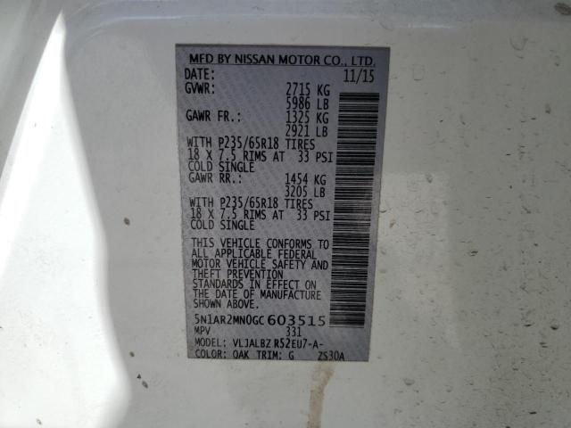 5N1AR2MN0GC603515 - 2016 NISSAN PATHFINDER S Білий фото 13