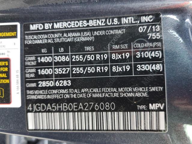 4JGDA5HB0EA276080 - 2014 MERCEDES-BENZ ML 350 4MATIC GRAY photo 14
