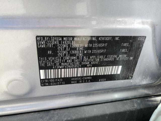 4T3RWRFV2NU059521 - 2022 TOYOTA RAV4 XLE SILVER photo 13