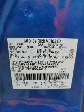 1FMCU0D71BKA26912 - 2011 FORD ESCAPE XLT BLUE photo 12