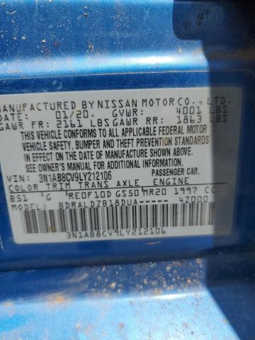 3N1AB8CV9LY212106 - 2020 NISSAN SENTRA SV BLUE photo 12