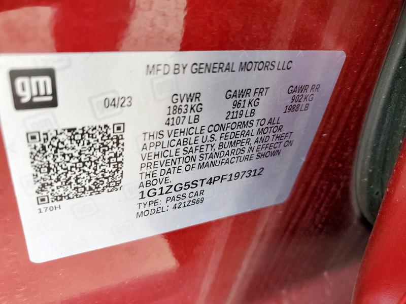 1G1ZG5ST4PF197312 - 2023 CHEVROLET MALIBU RS BURGUNDY photo 12