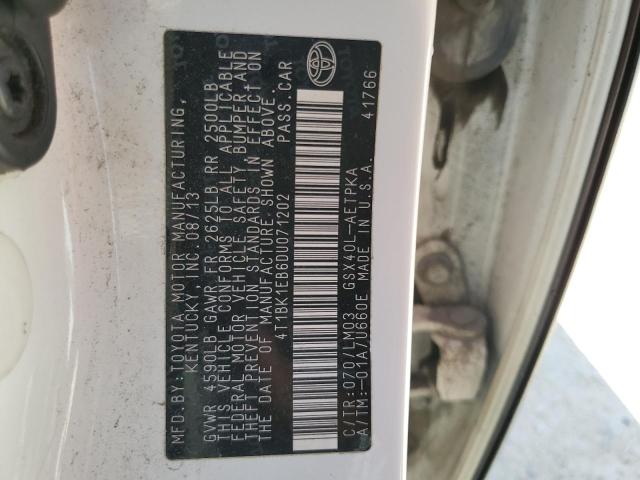4T1BK1EB6DU071202 - 2013 TOYOTA AVALON BASE WHITE photo 12