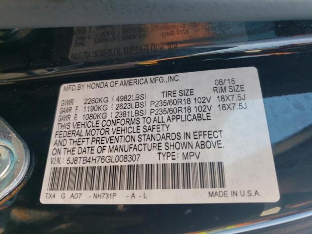 5J8TB4H76GL008307 - 2016 ACURA RDX ADVANCE BLACK photo 12