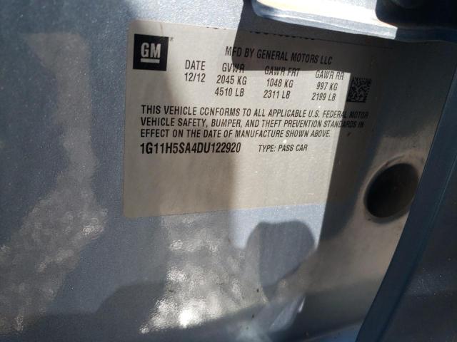 1G11H5SA4DU122920 - 2013 CHEVROLET MALIBU LTZ ლურჯი ფოტო 12