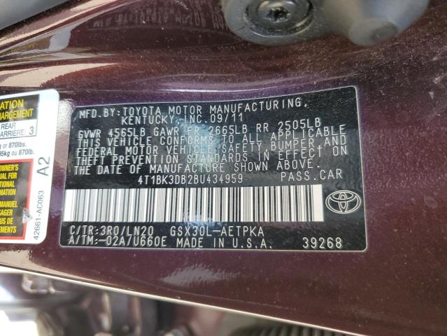 4T1BK3DB2BU434959 - 2011 TOYOTA AVALON BASE 栗色 照片 12