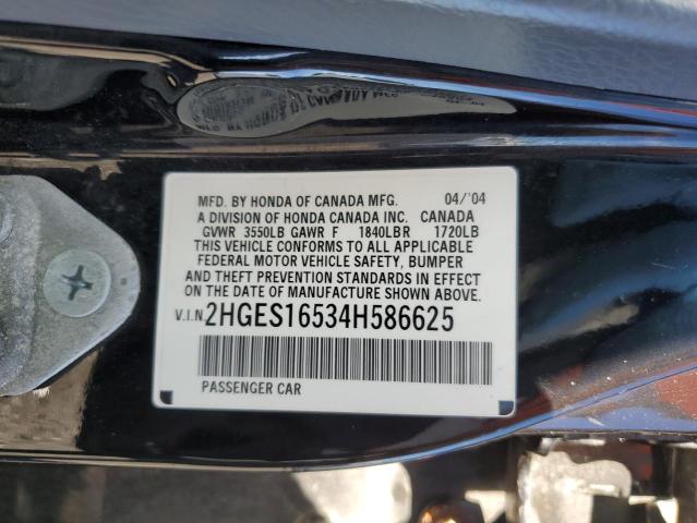 2HGES16534H586625 - 2004 HONDA CIVIC LX BLACK photo 12