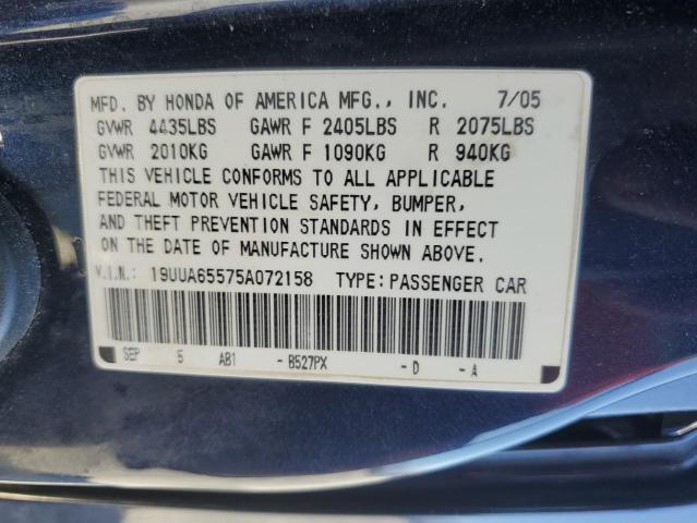 19UUA65575A072158 - 2005 ACURA TL BLUE photo 12