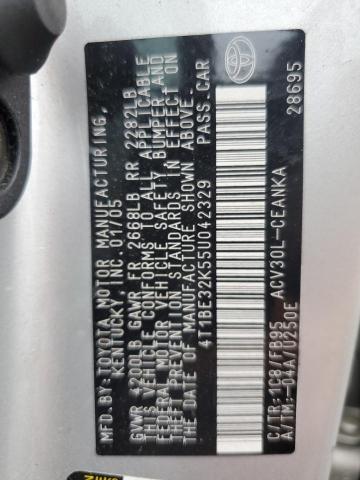 4T1BE32K55U042329 - 2005 TOYOTA CAMRY LE SILVER photo 12