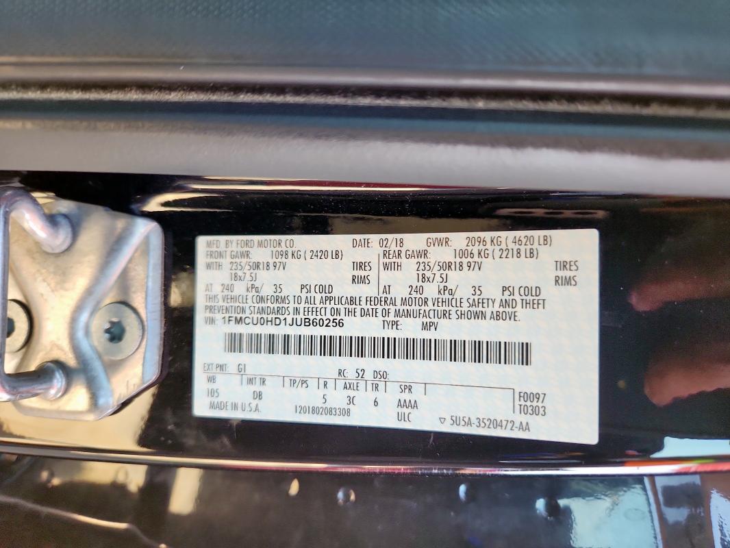 1FMCU0HD1JUB60256 - 2018 FORD ESCAPE SEL BLACK photo 13