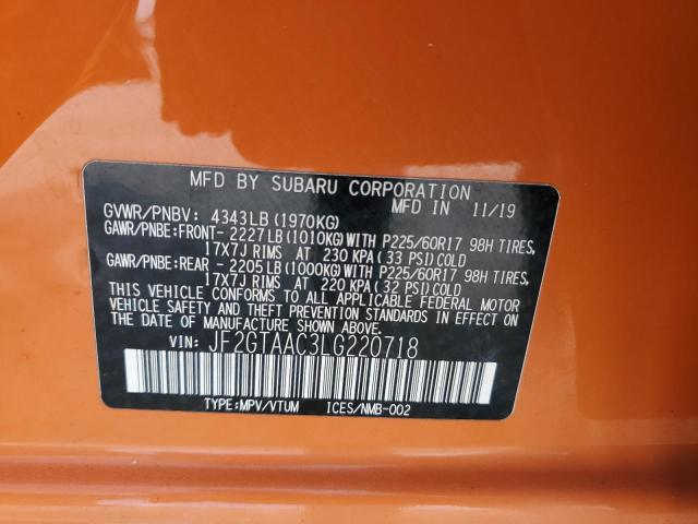 JF2GTAAC3LG220718 - 2020 SUBARU CROSSTREK ORANGE photo 13