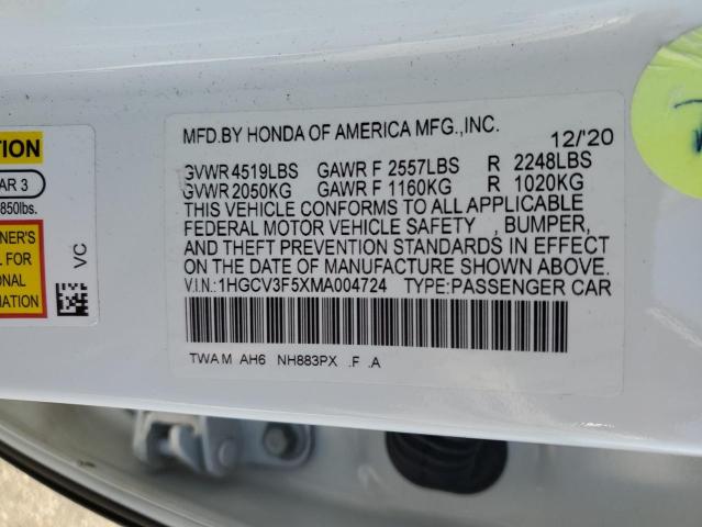 1HGCV3F5XMA004724 - 2021 HONDA ACCORD HYBRID EXL WHITE photo 13