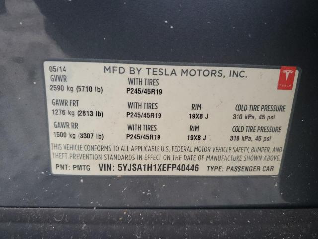 5YJSA1H1XEFP40446 - 2014 TESLA MODEL S GRAY photo 12
