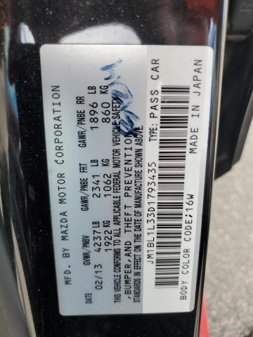 JM1BL1L33D1793435 - 2013 MAZDA SPEED 3 BLACK photo 12