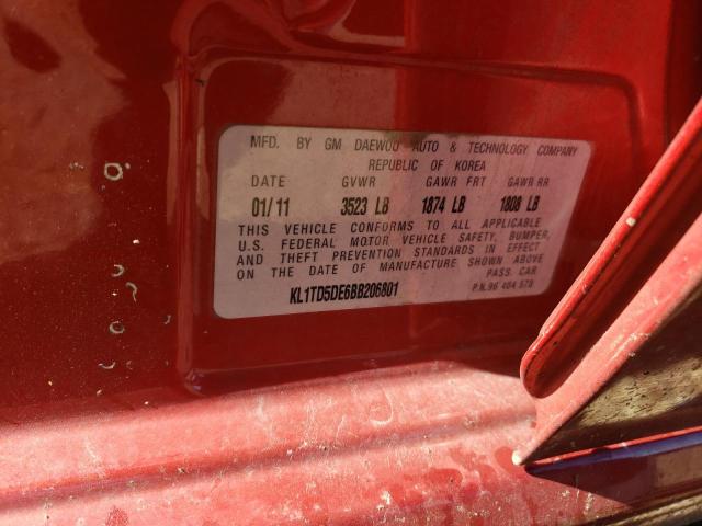 KL1TD5DE6BB206801 - 2011 CHEVROLET AVEO LS წითელი ფოტო 12