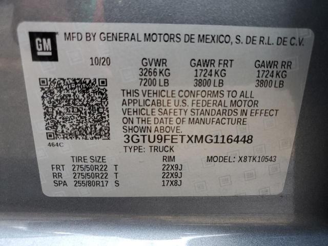 3GTU9FETXMG116448 - 2021 GMC SIERRA K1500 DENALI GRAY photo 12