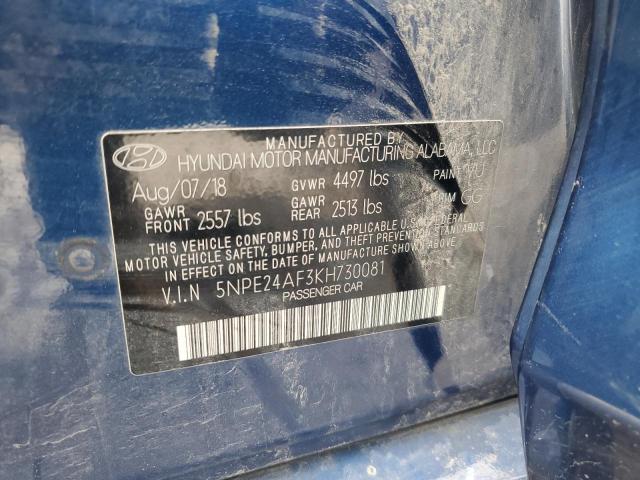 5NPE24AF3KH730081 - 2019 HYUNDAI SONATA SE 蓝色 照片 12