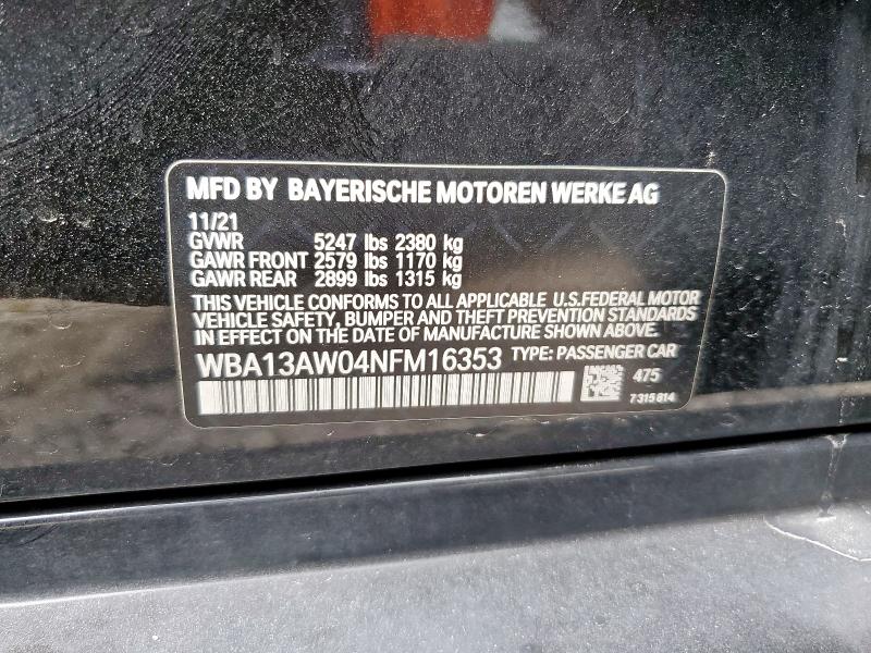 WBA13AW04NFM16353 - 2022 BMW M440XI GRAN COUPE TWO TONE photo 12