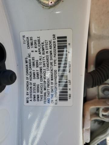 2HGFC2F78HH507030 - 2017 HONDA CIVIC EX WHITE photo 12