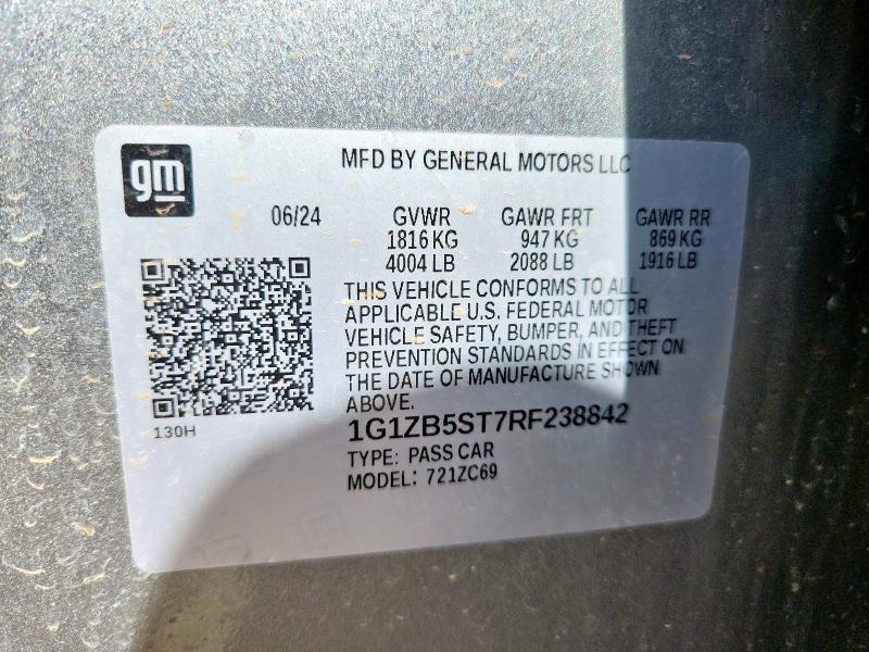 1G1ZB5ST7RF238842 - 2024 CHEVROLET MALIBU LS Gris foto 12
