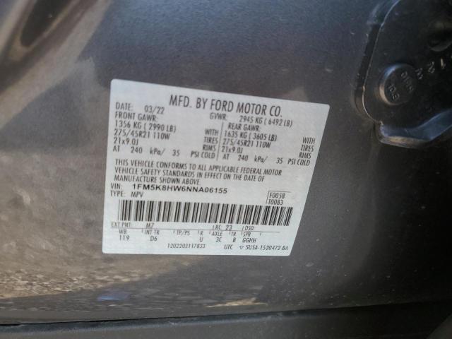 1FM5K8HW6NNA06155 - 2022 FORD EXPLORER PLATINUM GRAY photo 12