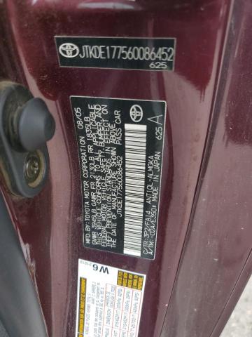 JTKDE177560086452 - 2006 TOYOTA SCION TC Bordo foto 12