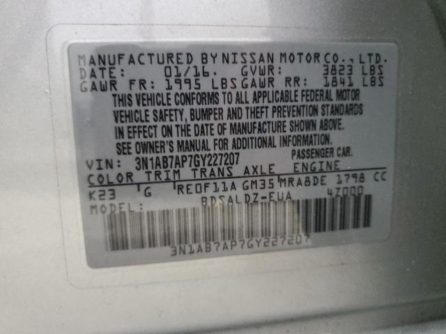 3N1AB7AP7GY227207 - 2016 NISSAN SENTRA S SILVER photo 13