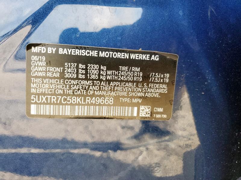 5UXTR7C58KLR49668 - 2019 BMW X3 SDRIVE30I BLUE photo 13