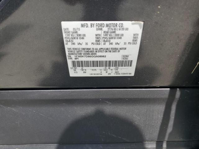 1FM5K7D86GGA08982 - 2016 FORD EXPLORER XLT CHARCOAL photo 13