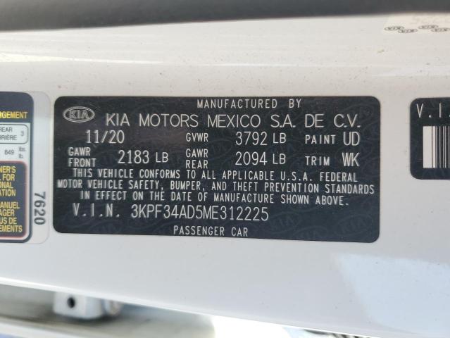 3KPF34AD5ME312225 - 2021 KIA FORTE GT LINE WHITE photo 13