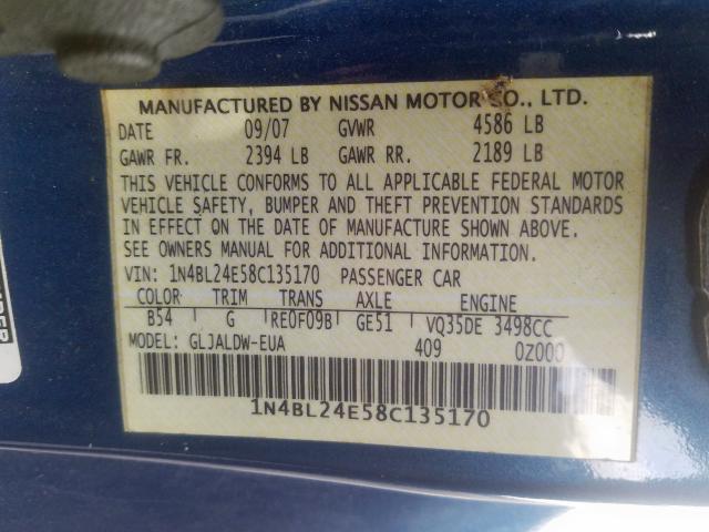 1N4BL24E58C135170 - 2008 NISSAN ALTIMA 3.5SE  photo 10