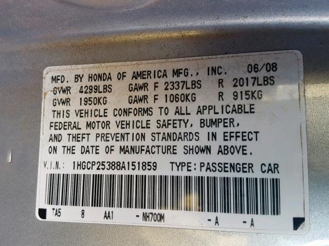 1HGCP25388A151859 - 2008 HONDA ACCORD LX  photo 10