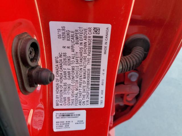 2HGFC2F86KH568036 - 2019 HONDA CIVIC SPORT 红色 照片 12