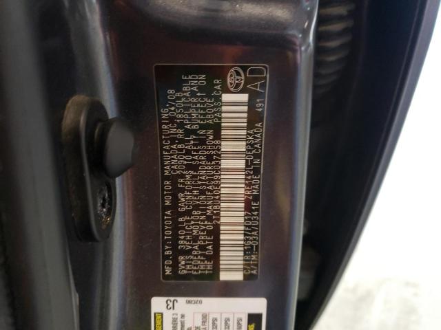 2T1BU40E99C037258 - 2009 TOYOTA COROLLA BASE GRAY photo 12