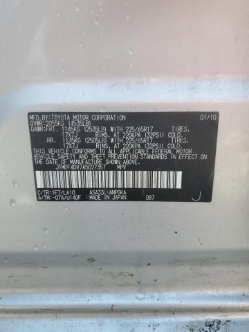 JTMDF4DV7A5027357 - 2010 TOYOTA RAV4 LIMITED SILVER photo 14