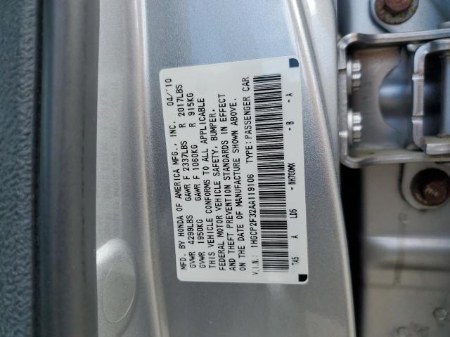 1HGCP2F32AA119106 - 2010 HONDA ACCORD LX SILVER photo 12