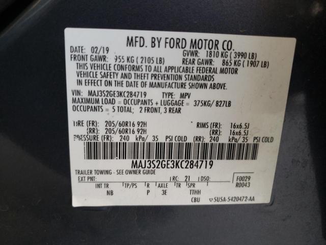 MAJ3S2GE3KC284719 - 2019 FORD ECOSPORT SE Gris foto 12
