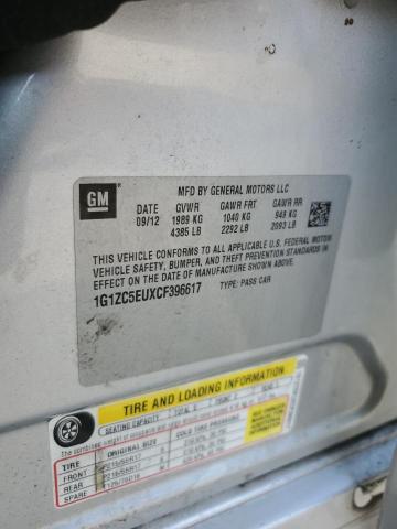 1G1ZC5EUXCF396617 - 2012 CHEVROLET MALIBU 1LT 银色 照片 12