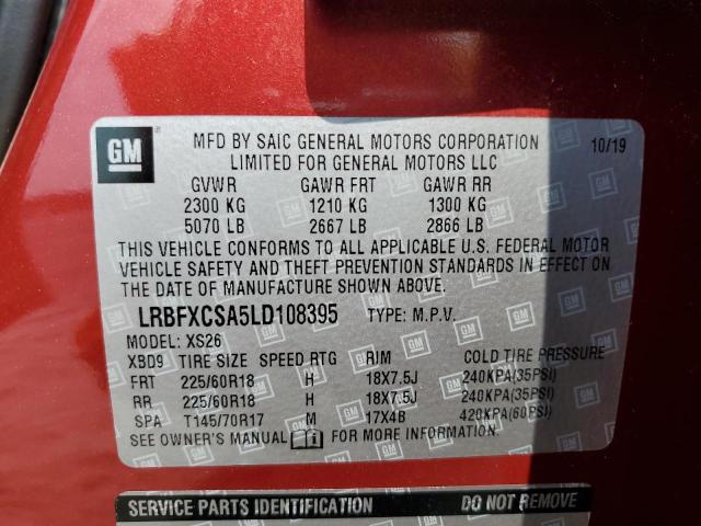 LRBFXCSA5LD108395 - 2020 BUICK ENVISION ESSENCE RED photo 12