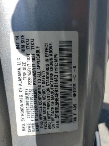 5FNRL5H64EB101443 - 2014 HONDA ODYSSEY EXL SILVER photo 14