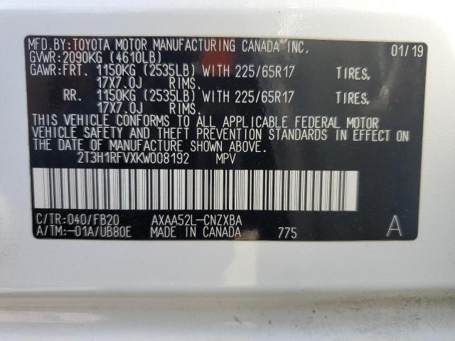 2T3H1RFVXKW008192 - 2019 TOYOTA RAV4 LE თეთრი ფოტო 13